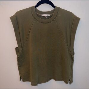 FRAME Sleeveless Olive Green Boxy Crewneck